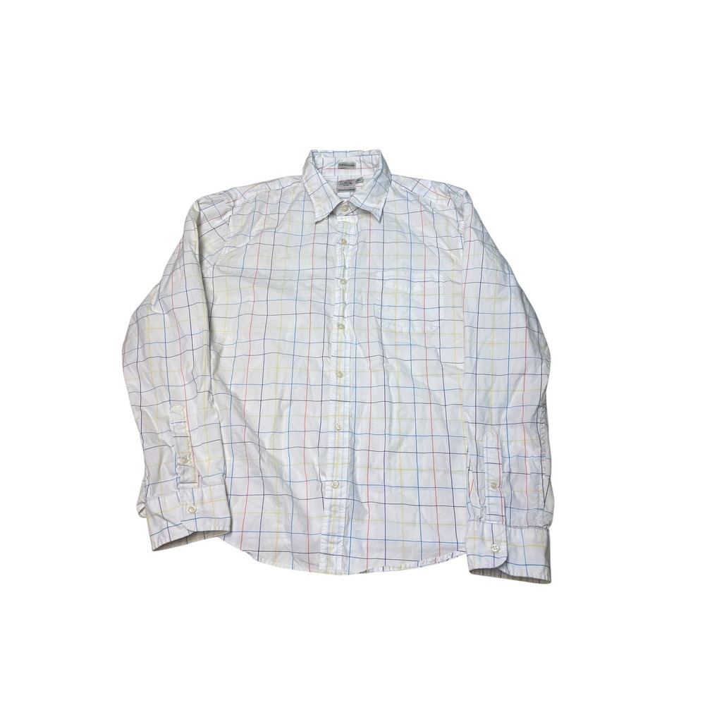 J.Crew Secret Wash Slim Untucked Shirt Men XL White Multi Color Windowpane Check